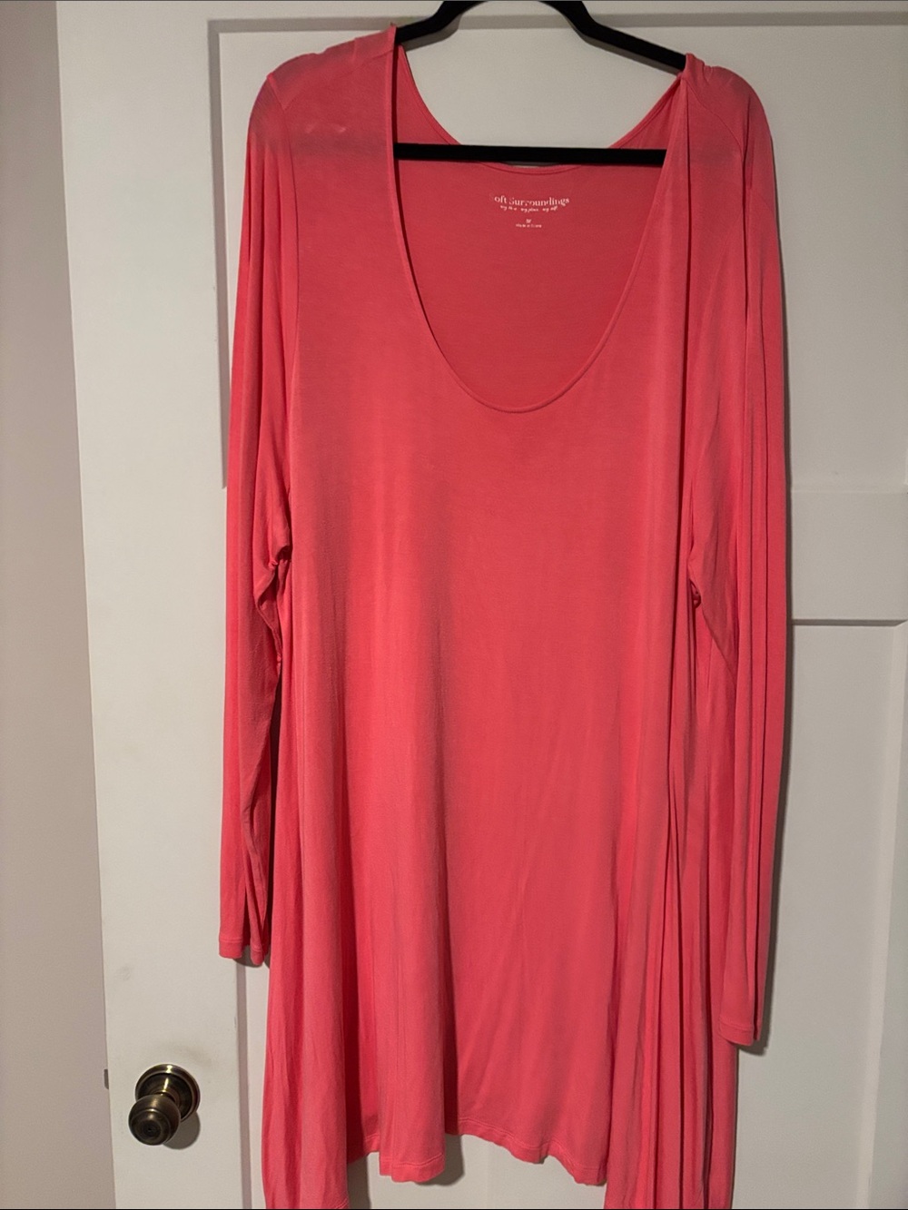 Soft Surroundings Long Sleeve Scoop Neck Dress - Coral Pink
